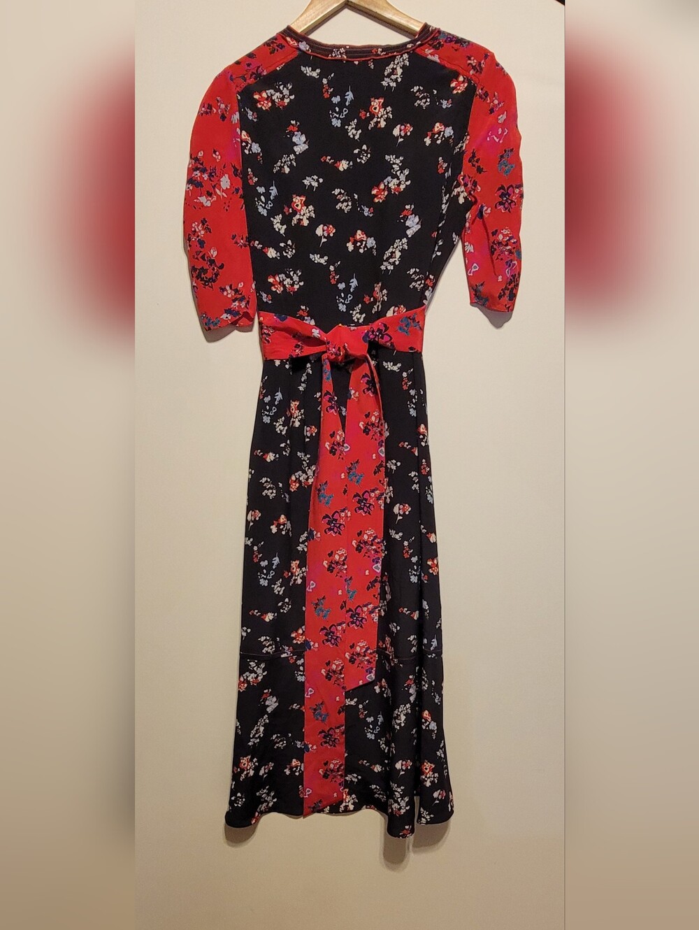Tanya Taylor Black Maxi Dress with Red Floral Contrast Size 10